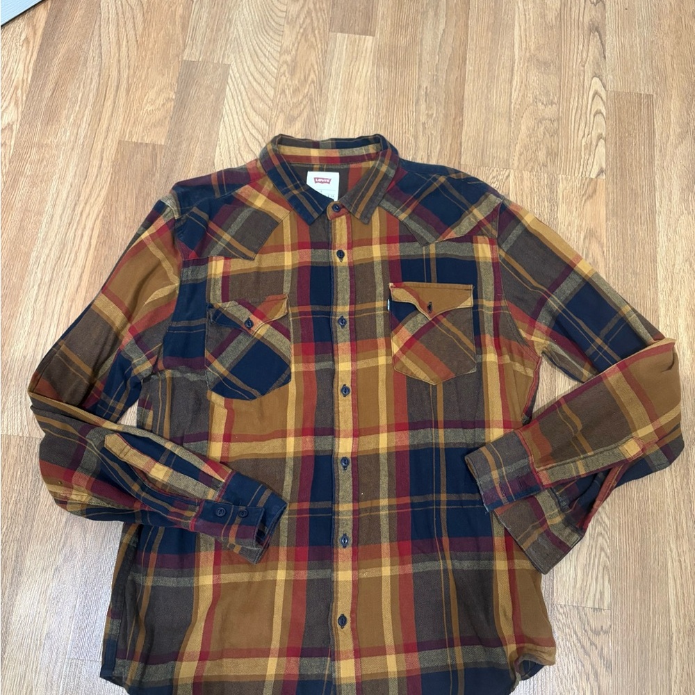 Levi's Men's Plaid Casual Button Down Shirt - Red, Yellow, Blue